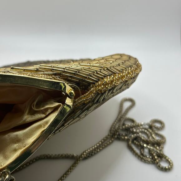 LA REGALE LTD Beaded Kisslock Frame Evening Bag Gold Chain Strap - Picture 12 of 13